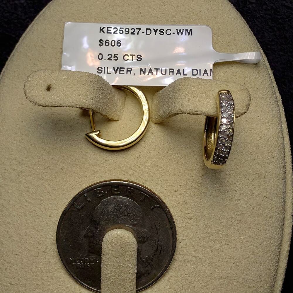 0.25 CTW Natural Diamond Gold over 925 Sterling Silver Small Huggie Earrings - Picture 4 of 7